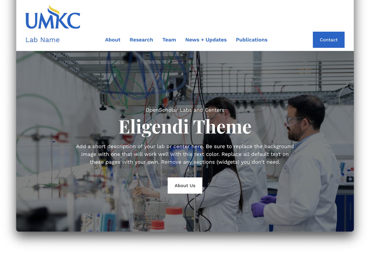 Eligendi theme with main hero image and text on top of it