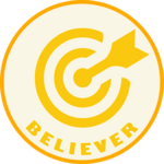 logo for the believer series of an arrow hitting a bullseye in darts