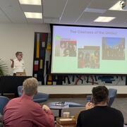 image of Simon Friedman presenting CAFE's first Research Showcase in Faculty Commons