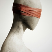 A gender neutral torso with eyes blind-folded