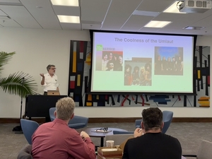 image of Simon Friedman presenting CAFE's first Research Showcase in Faculty Commons