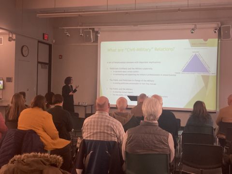Dr. Risa Brooks delivers a lecture on issues in civil-military relations on Feb 20. Sponsorship from the School of Humanities and Social Sciences Bernardin Haskell Lecture Series