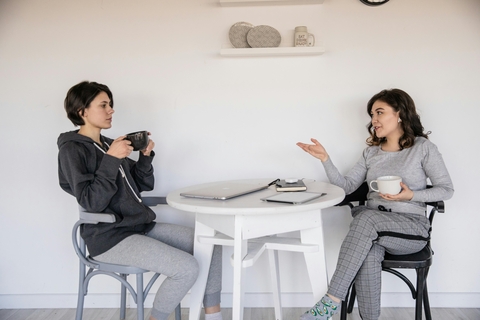 two people talking