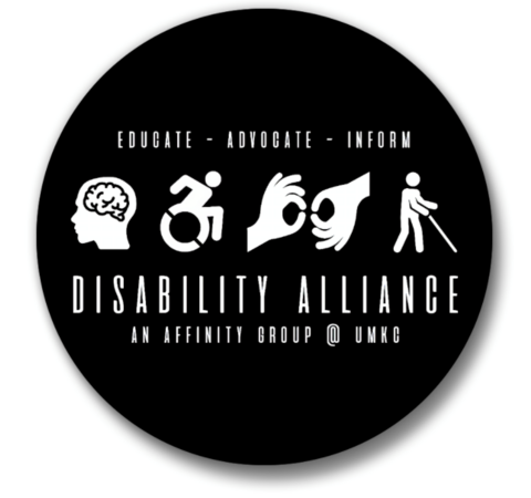 A black circle with white images representing different disabilities and the words "Disability Alliance" written underneath.