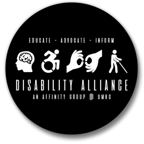 A black circle with white images representing different disabilities and the words "Disability Alliance" written underneath.