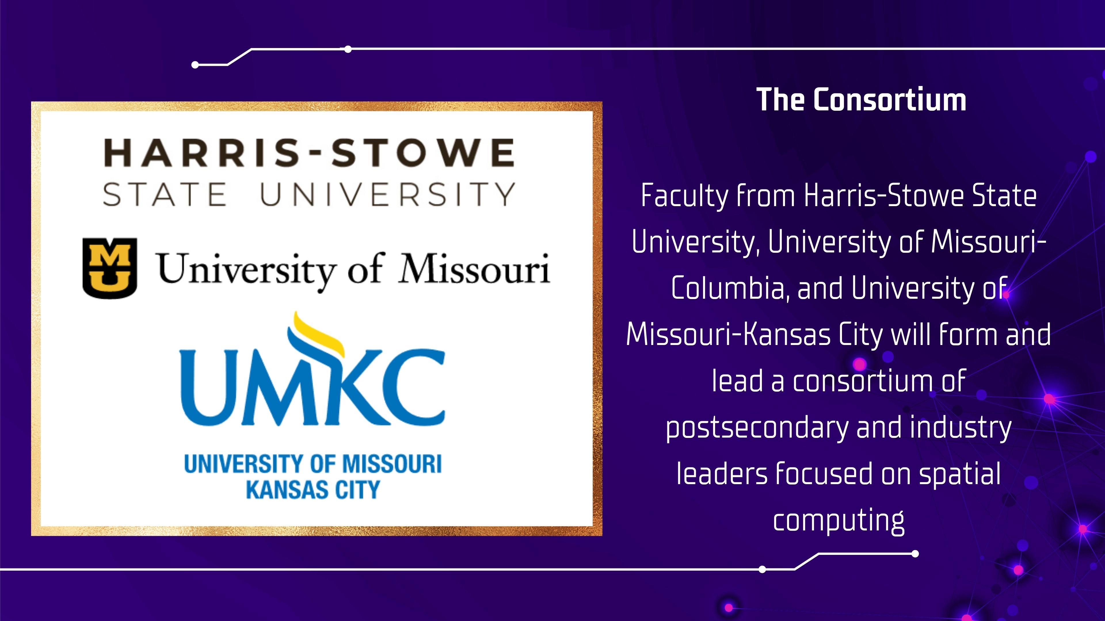 The Consortium.  Faculty from Harris-Stowe University, University of Missouri - Columbia, and University of Missouri-Kansas City will form and lead a consortium of postsecondary and industry leaders focused on spatial computing