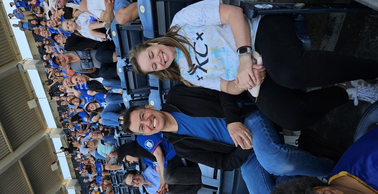 A group of people in a stadium
