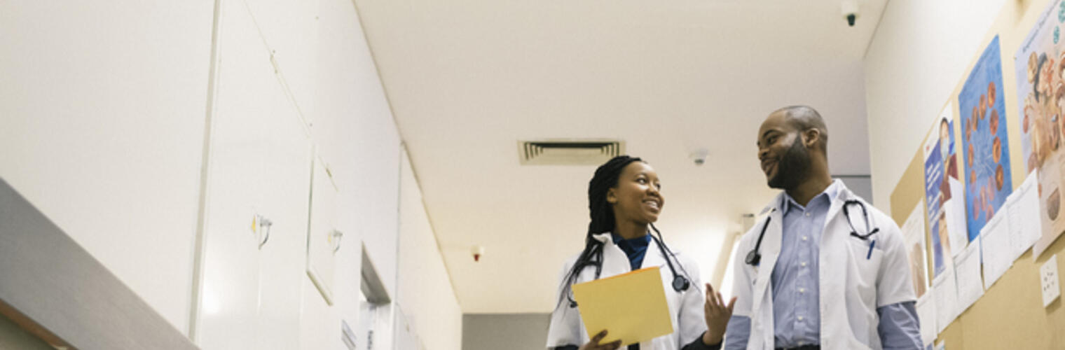 black medical students walking in hallway
