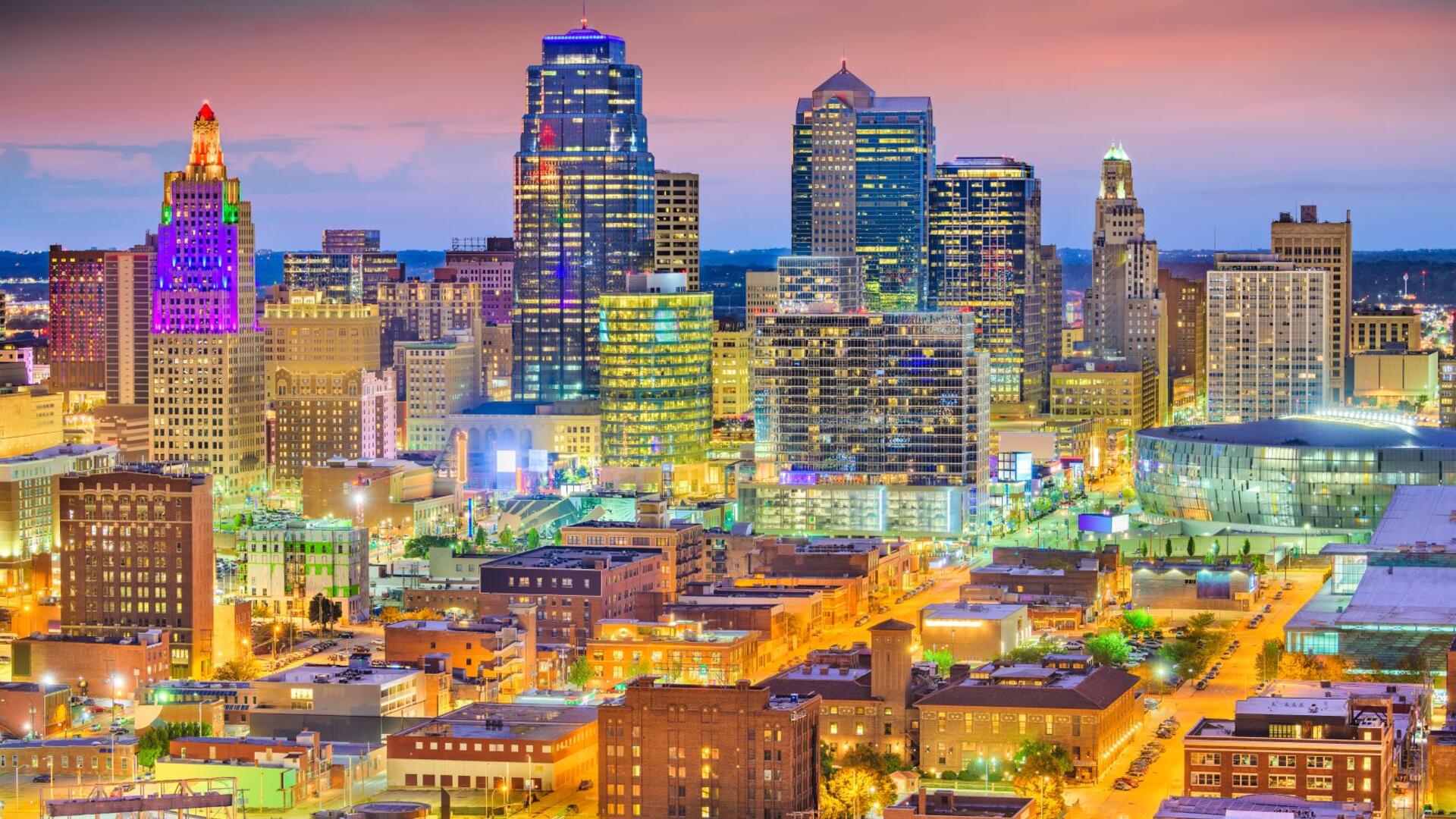 downtown Kansas City at sunset