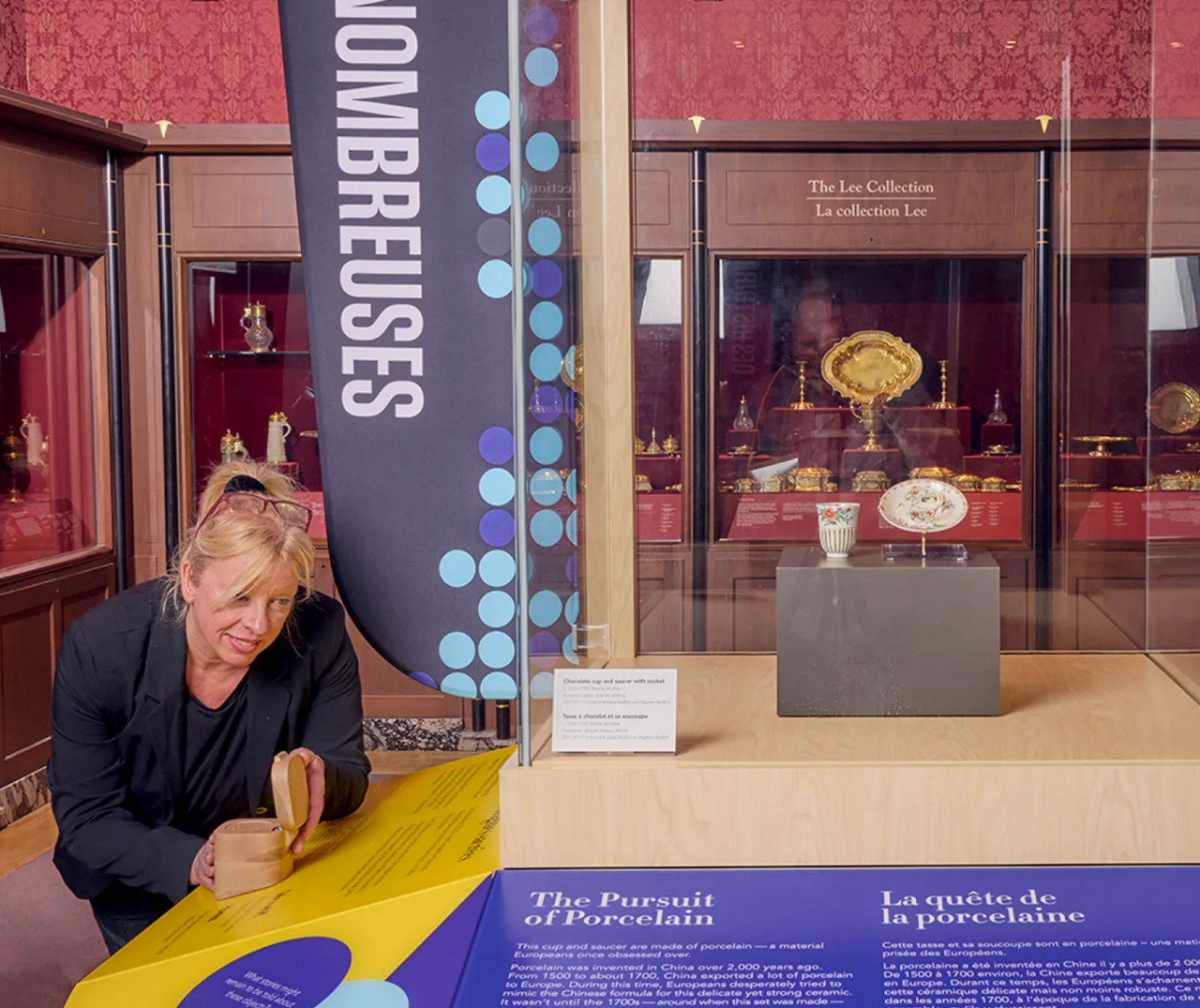 A free standing wooden exhibit at a Museum